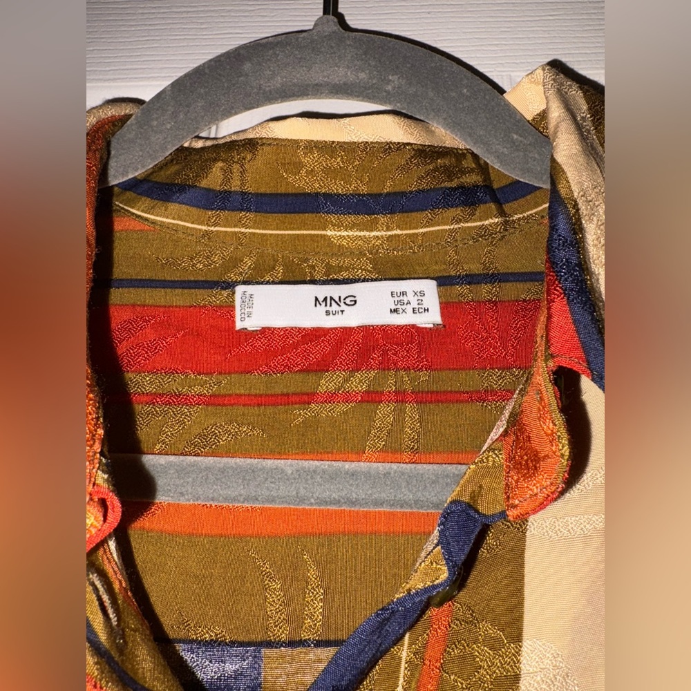 Mango Multicolor Fall Striped Button Down Shirt Size US 2 - Picture 6 of 9